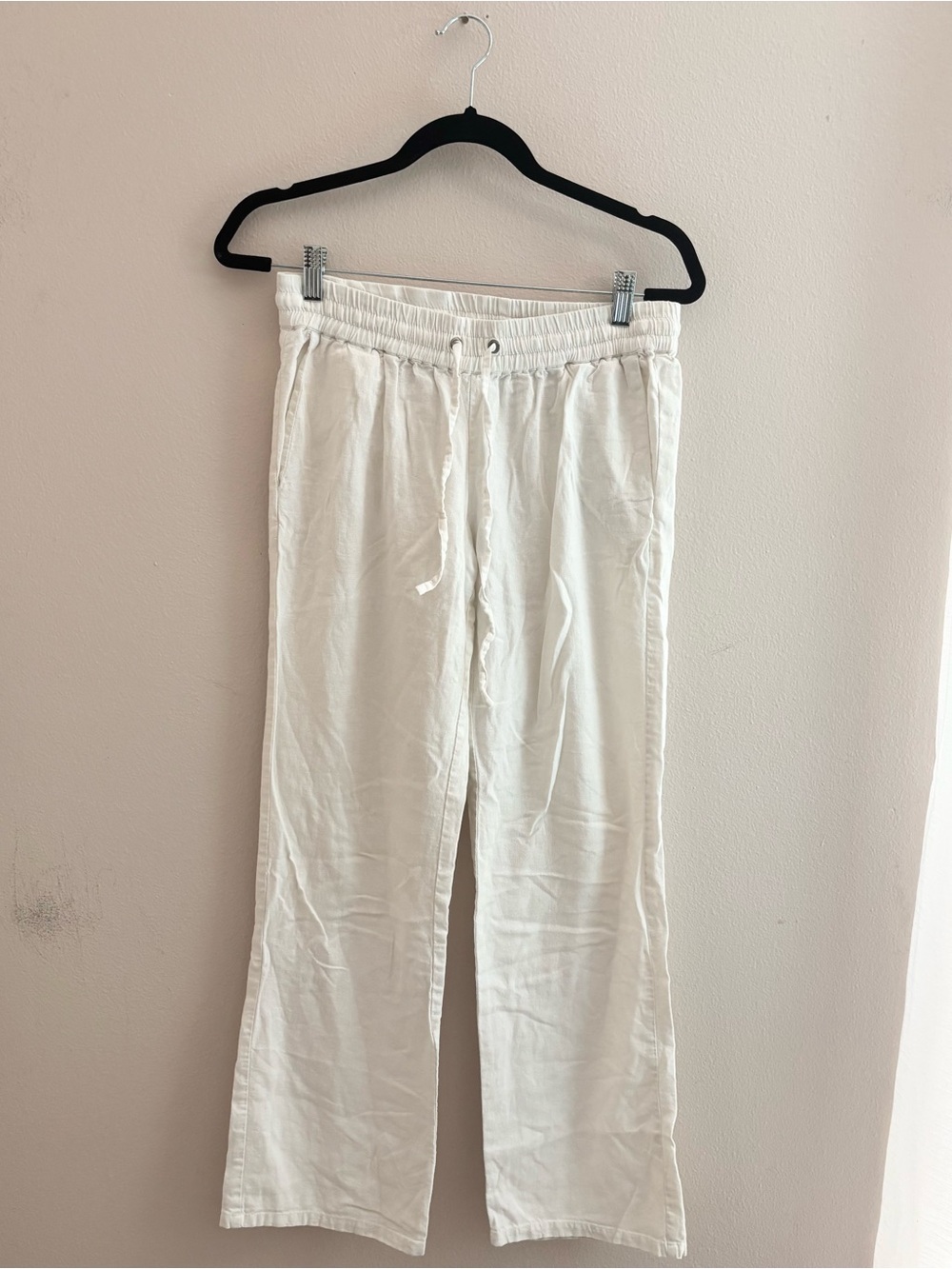 Forever 21 Cream/White Wide-Leg Drawstring Pants